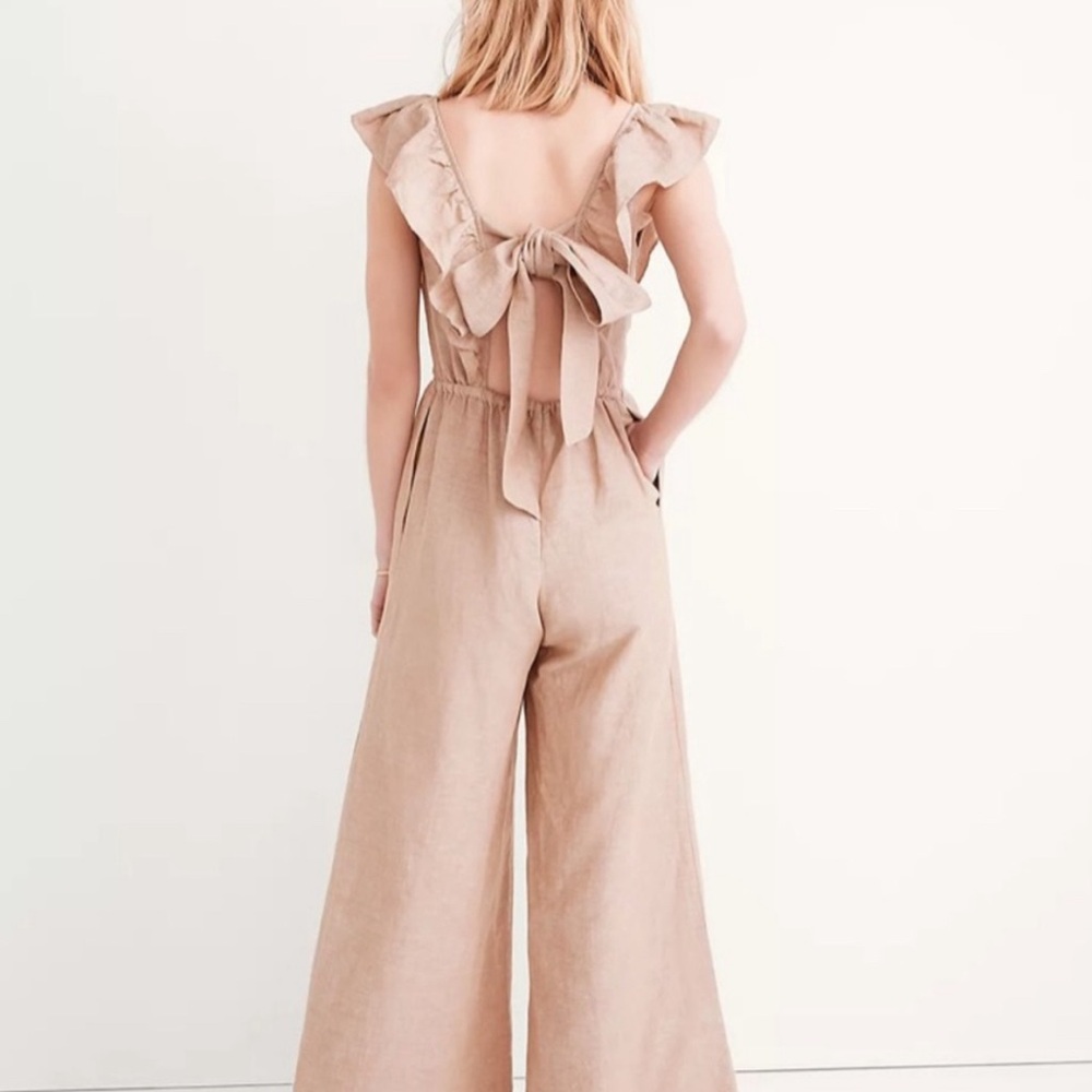 Tie-Back Wide-Leg Jumpsuit in Light Taupe